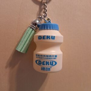 Deku Milk Bottle Keychain with Green Tassel